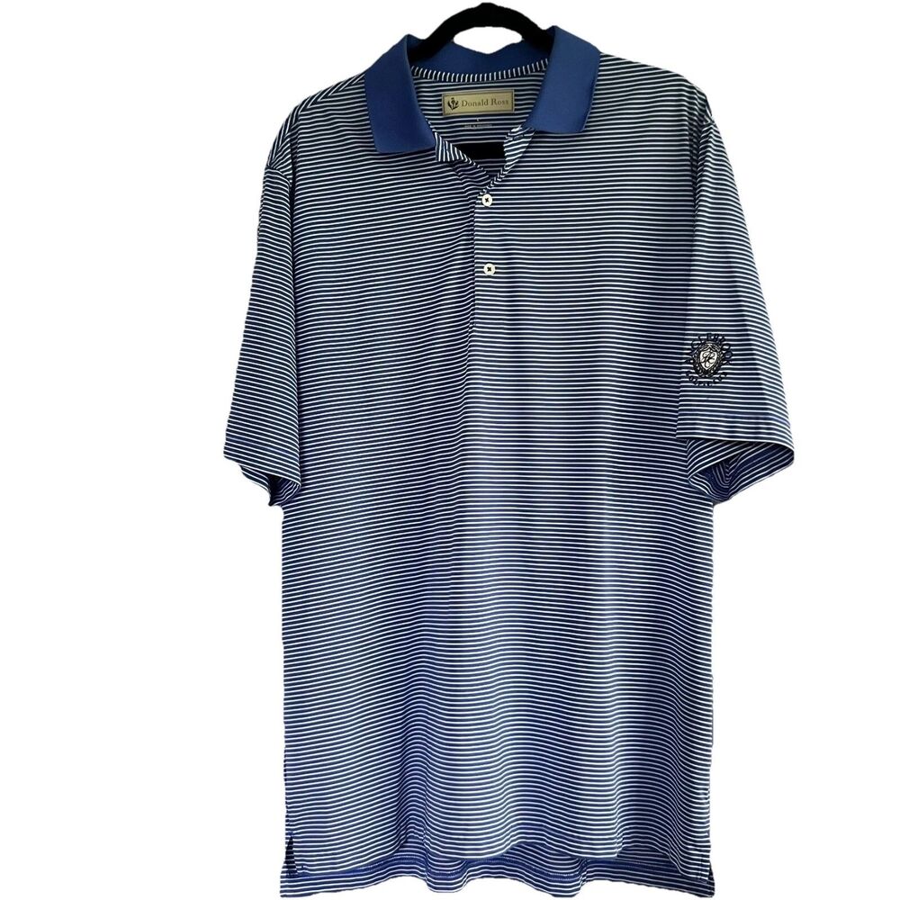Donald Ross Blue White Striped Short Sleeve Mens Lg Golf Polo Shirt Anglebrook